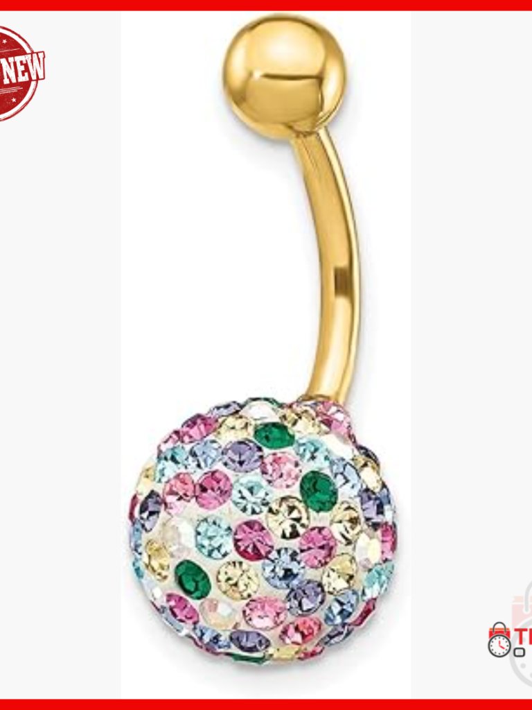 10k Yellow Gold Crystal Belly Ring Dangle  23mm X 11mm